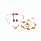 Conjunto de Joyería Floral Geométrica Rosa 100% Acero Bañado en Oro 18K