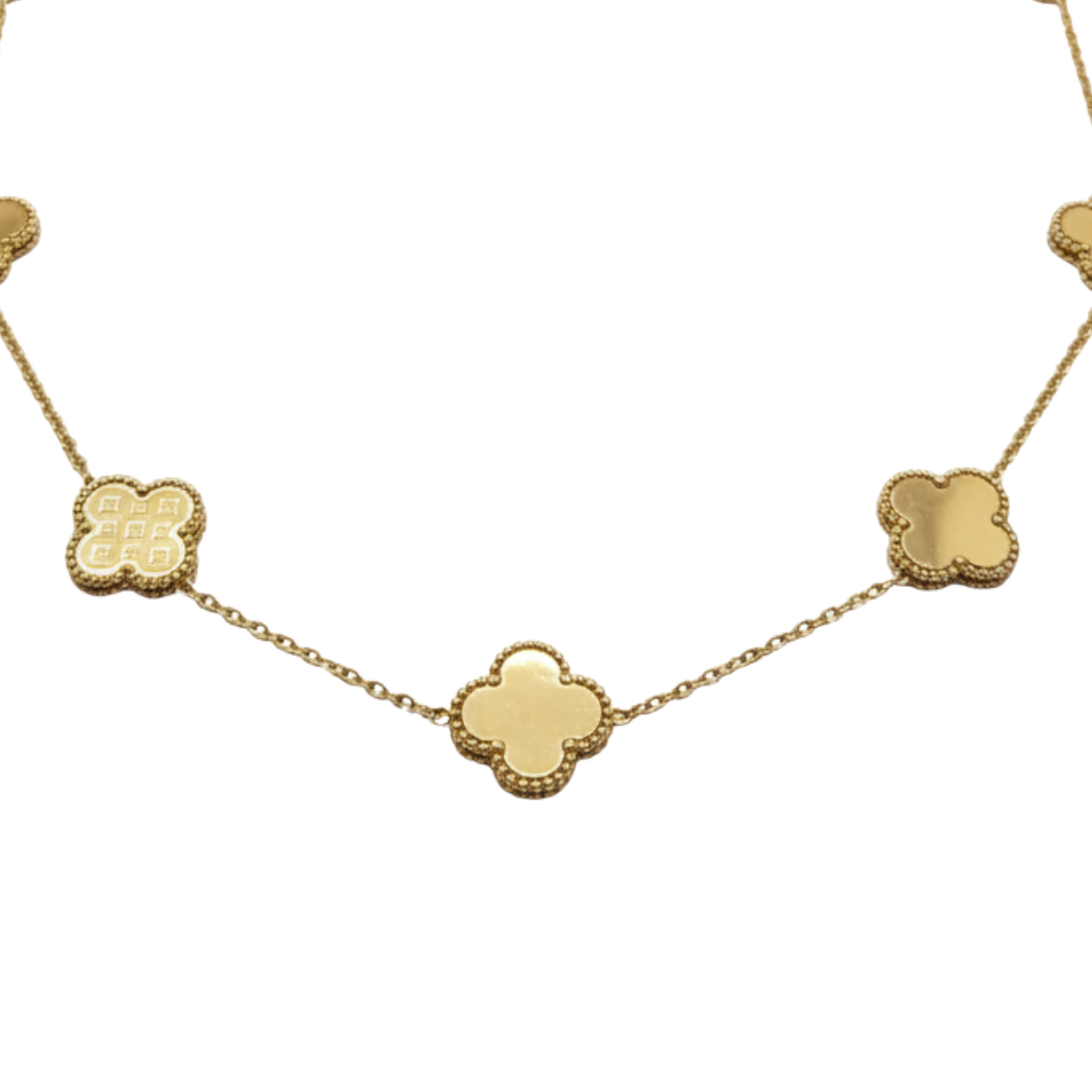 Collar de Tréboles con Acabado Alternado 100% Acero Bañado en Oro 18K