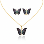 Conjunto Collar y Pendientes de Mariposa con Alas Esmaltadas Multicolores y Circonitas - 100% Acero Bañado en Oro 18K