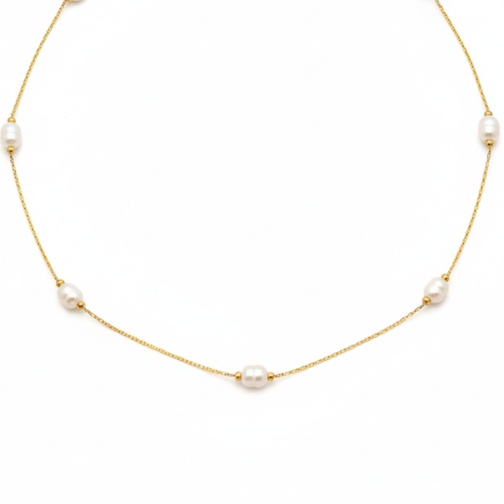 Collar de Acero 100% Chapado en Oro de 18K con Perlas Naturales