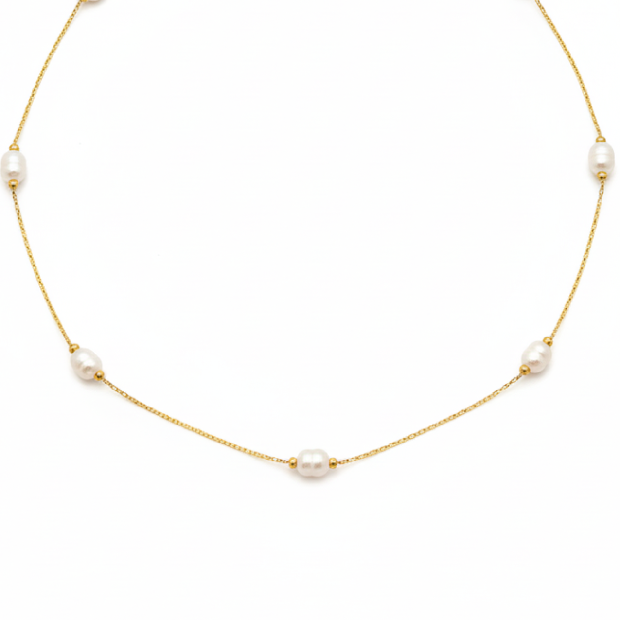 Collar de Acero 100% Chapado en Oro de 18K con Perlas Naturales