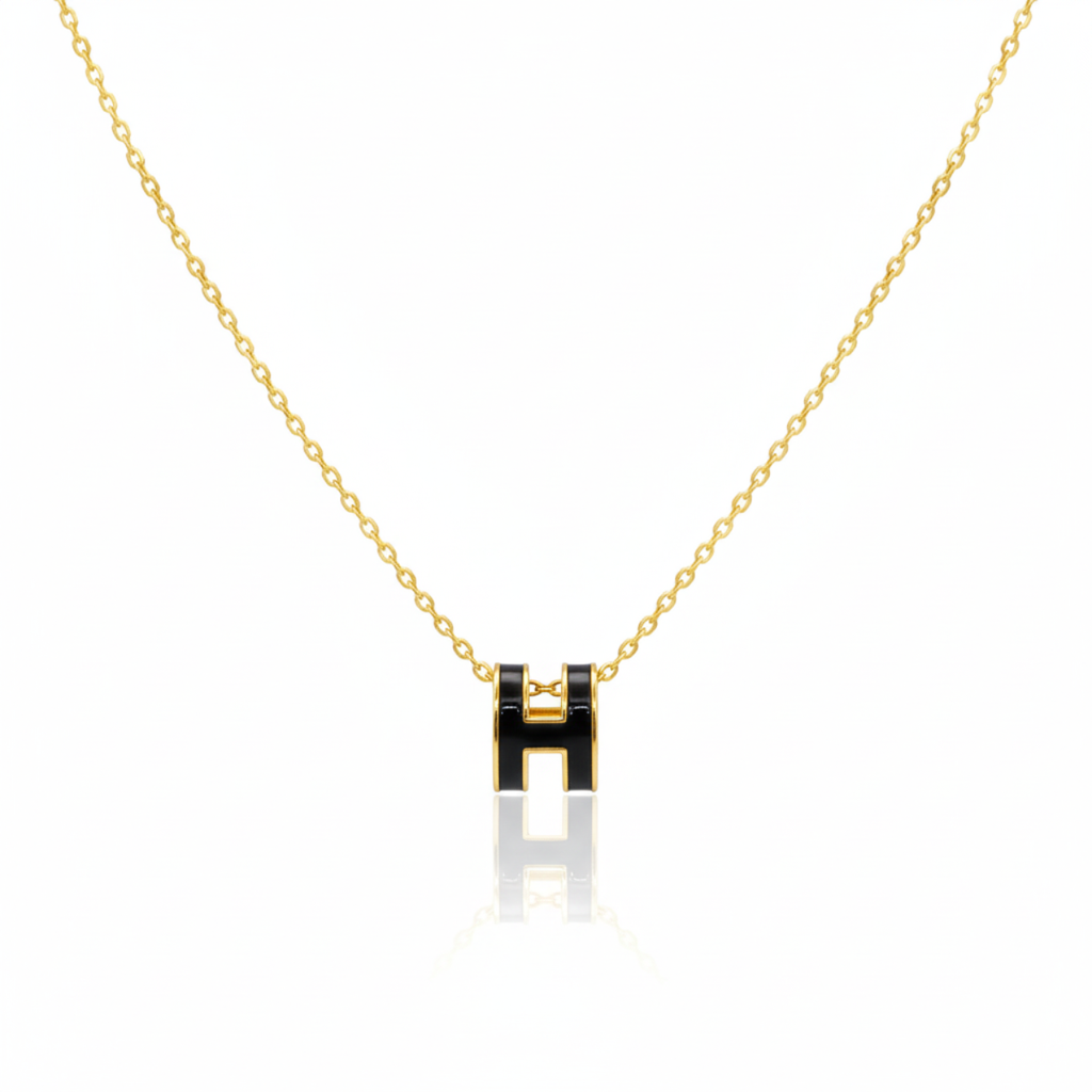 Enameled Letter 'H' Necklace and Earrings Set - 100% 18K Gold Plated Steel