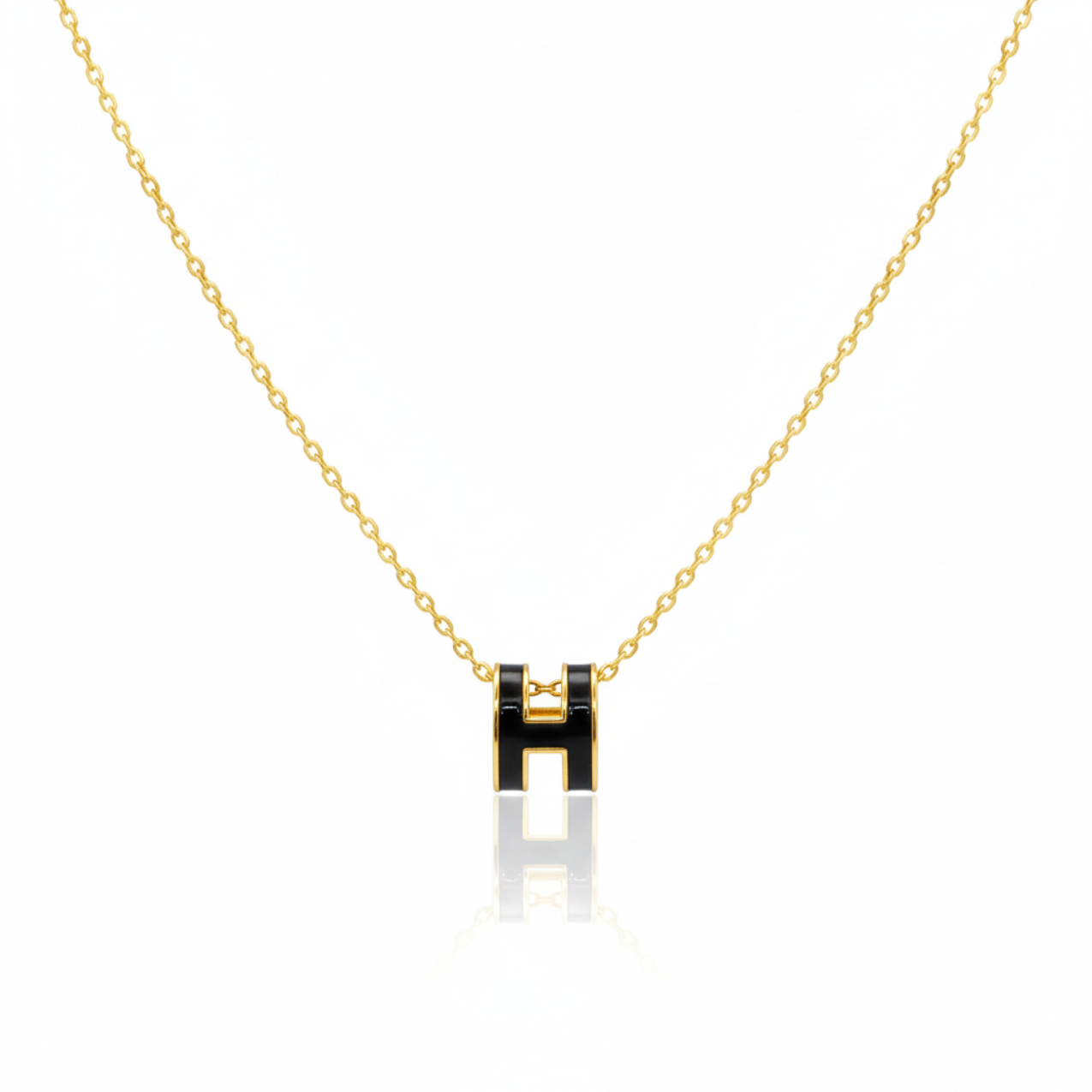 Enameled Letter 'H' Necklace and Earrings Set - 100% 18K Gold Plated Steel