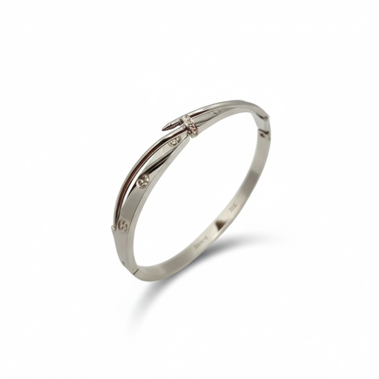 Bracelet rigide orné de zirconiums cubiques - Acier plaqué argent