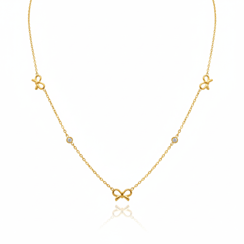 Necklace with Bows and Zirconia 100% 18K Gold Plated Steel