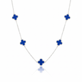 Collier Trèfle Bleu 100% Acier Inoxydable Couleur Argent