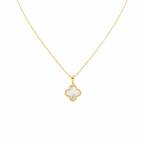 Collar con Colgante de Trébol Blanco Nácar 100% Acero Bañado en Oro 18K