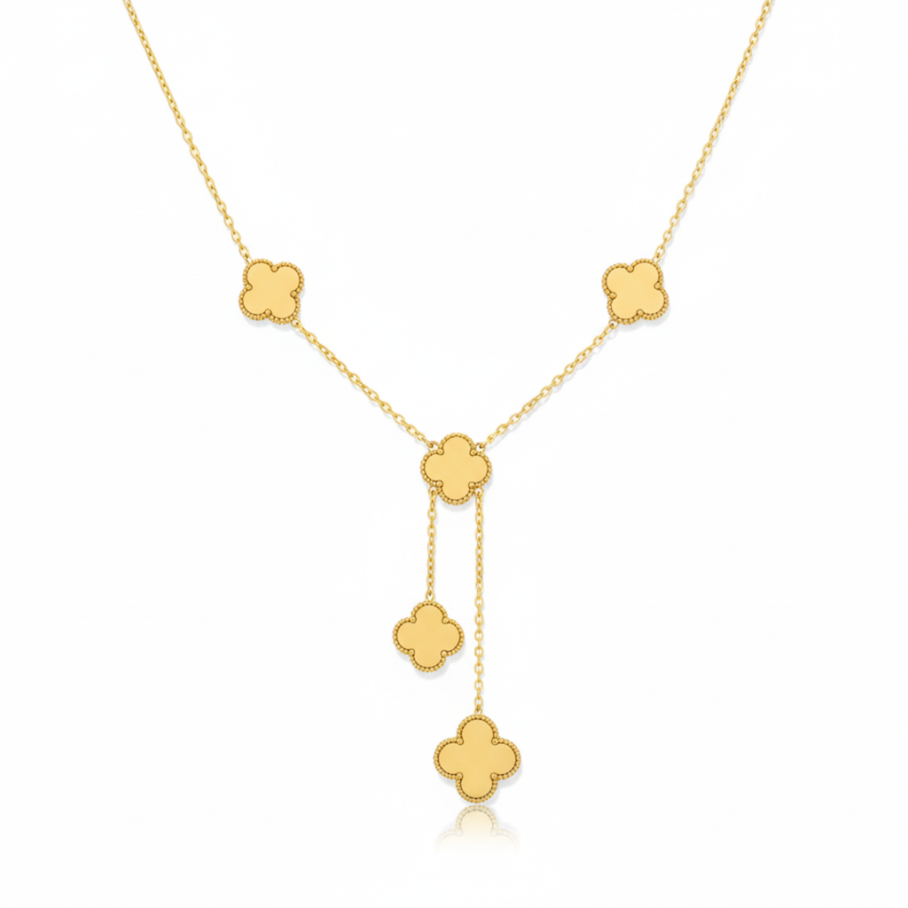 Collar Lariat de Tréboles Lisos 100% Acero Bañado en Oro 18K