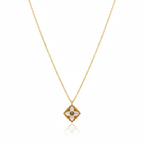Four-Petal Flower Necklace with Mother-of-Pearl and Central Zirconia 100% 18K Gold Plated Steel