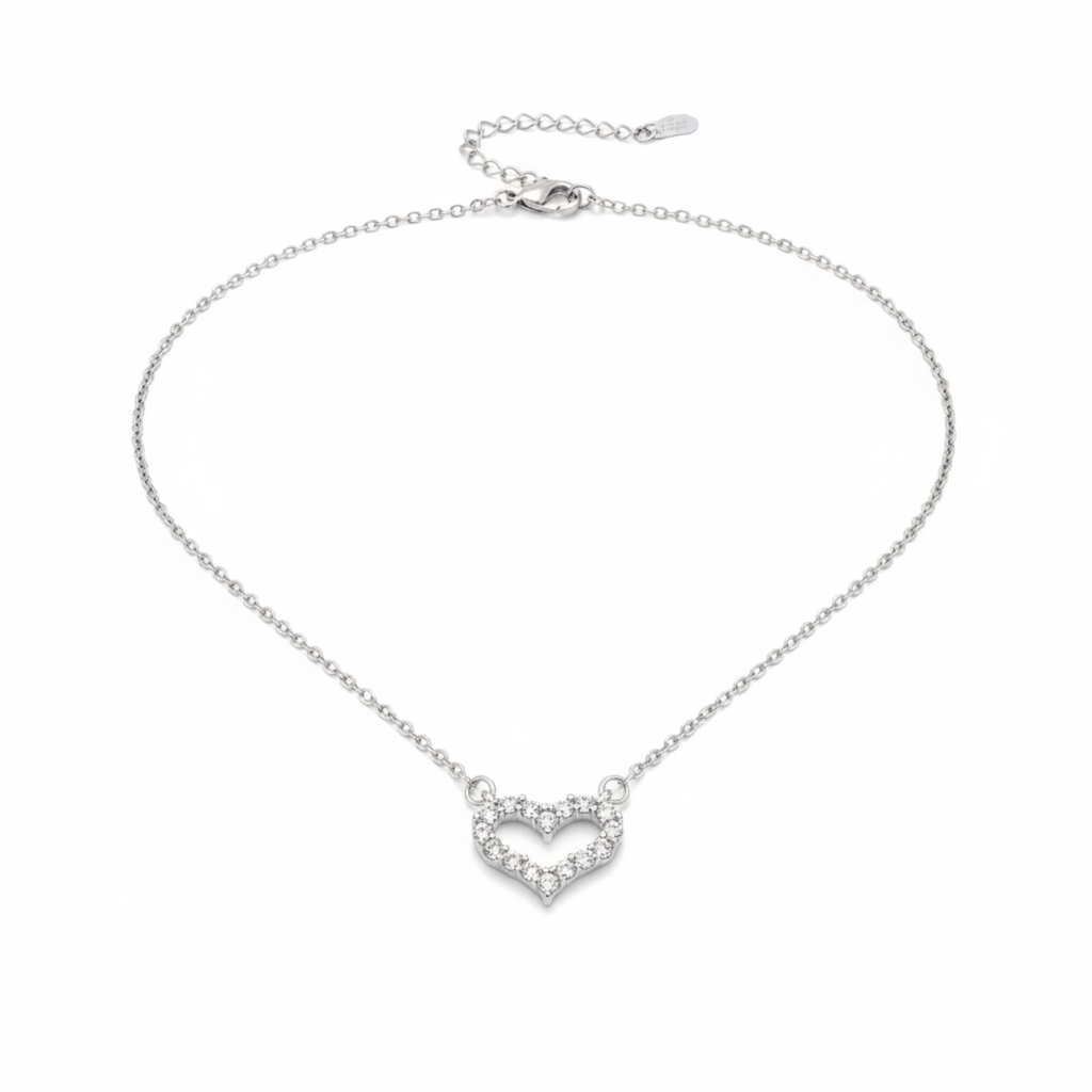 Collar de Acero Inoxidable 100% con Colgante de Corazón de Zirconias