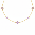 Collier en acier plaqué or 18 carats avec plusieurs trèfles violets