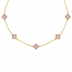 Collar de Acero Chapado en Oro de 18K 100% con Múltiples Tréboles Morados