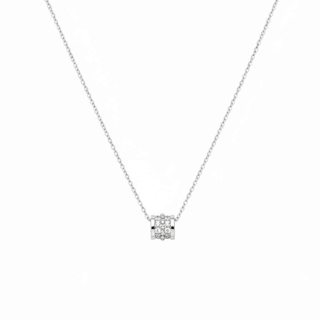 Collar de Acero Inoxidable 100% con Colgante de Cilindro de Zirconias ( Oro o Plata )