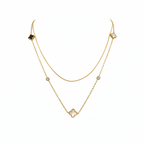 Collar Doble Cadena con Tréboles y Circonitas - 100% Acero Bañado en Oro 18K