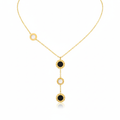 Collier Lariat avec cercles en nacre, chiffres noirs et romains, 100 % acier plaqué or 18 carats