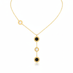 Collar Lariat con Círculos de Nácar, Negro y Números Romanos 100% Acero Bañado en Oro 18K