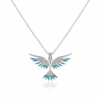 Collar de Paloma con Circonitas Turquesa 100% Acero Inoxidable Color Plata