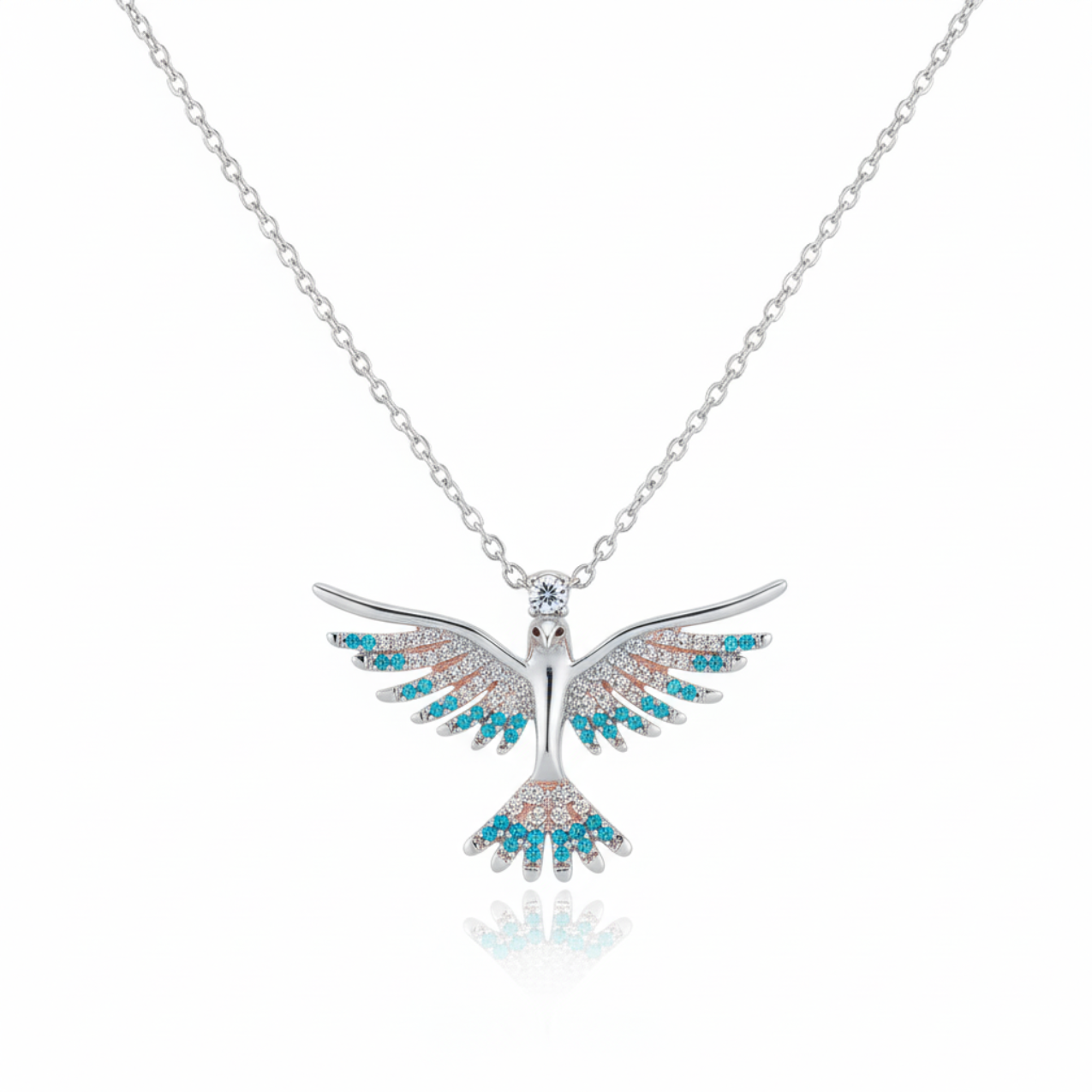 Collar de Paloma con Circonitas Turquesa 100% Acero Inoxidable Color Plata