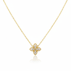 Collar con Colgante Flor de Cuatro Pétalos con Nácar y Circonitas 100% Acero Bañado en Oro 18K