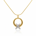 Collier cercle et « X » avec zircon cubique, acier 100 % plaqué or 18 carats
