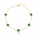 Collier en malachite verte et trèfle, 100 % acier plaqué or 18 carats
