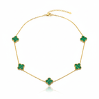 Collar de Trébol Verde Malaquita 100% Acero Bañado en Oro 18K