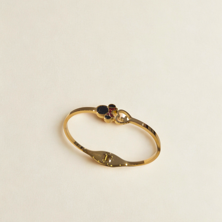 Bracelet rigide avec motif Mickey Mouse émaillé - 100 % acier plaqué or 18 carats