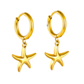 Boucles d'oreilles créoles en or avec pendentif étoile (motif étoile de mer) - 100 % acier plaqué or 18 carats