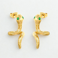 Golden Snake Earrings with Green Eyes - Gold Plated Stainless Steel