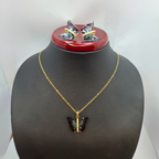 Conjunto Collar y Pendientes de Mariposa con Alas Esmaltadas Multicolores y Circonitas - 100% Acero Bañado en Oro 18K