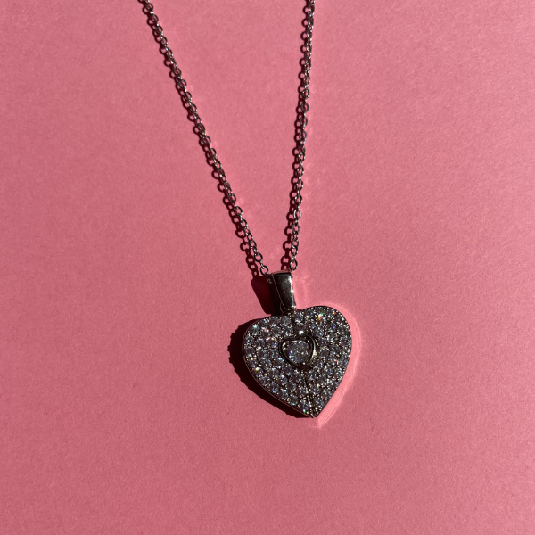 Collier cœur en acier avec zircone et cœur intérieur 100 % plaqué or 18 carats