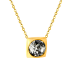 Collar con Colgante Cuadrado y Cristal Facetado Gris Ahumado - 100% Acero Bañado en Oro 18K