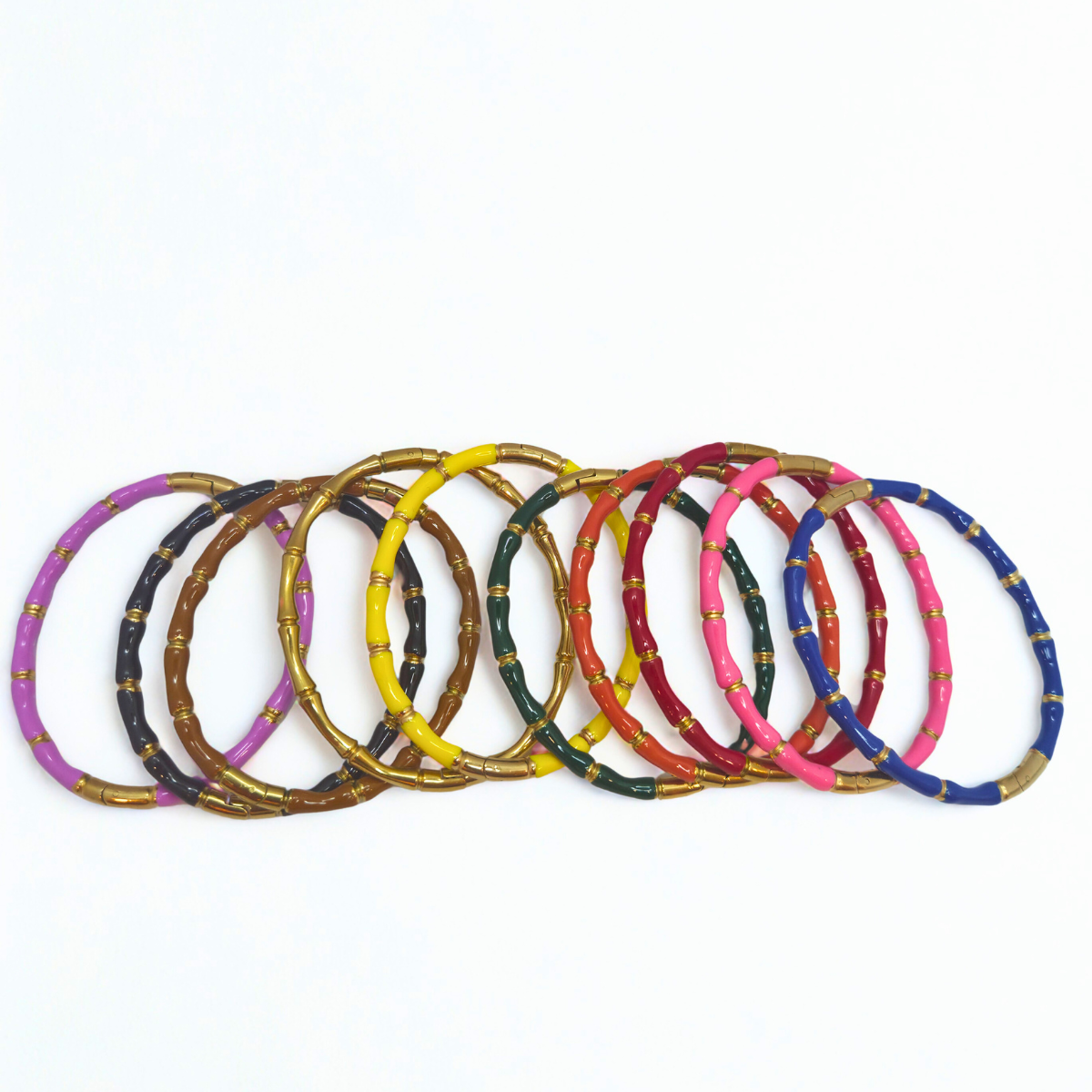 Pulseras Tipo Bambú Esmaltadas de Colores Surtidos - 100% Acero Bañado en Oro 18K
