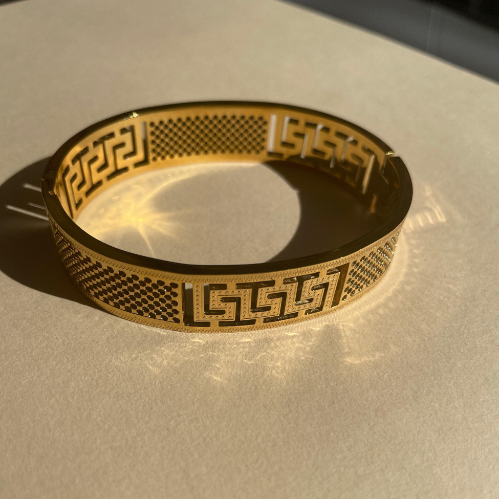 Bracelet 100 % acier plaqué or 18 carats avec motif grec