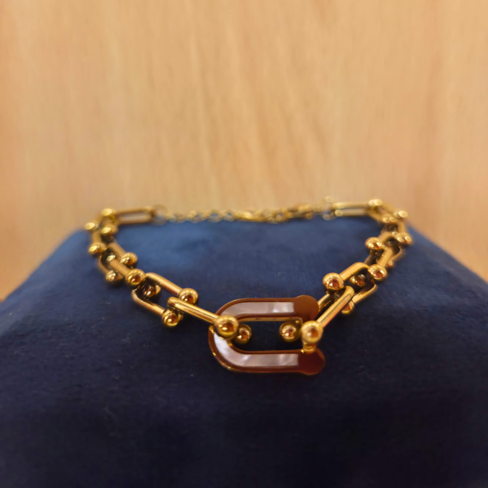 Bracelet chaîne épaisse à maillons en U - 100 % acier plaqué or 18 carats