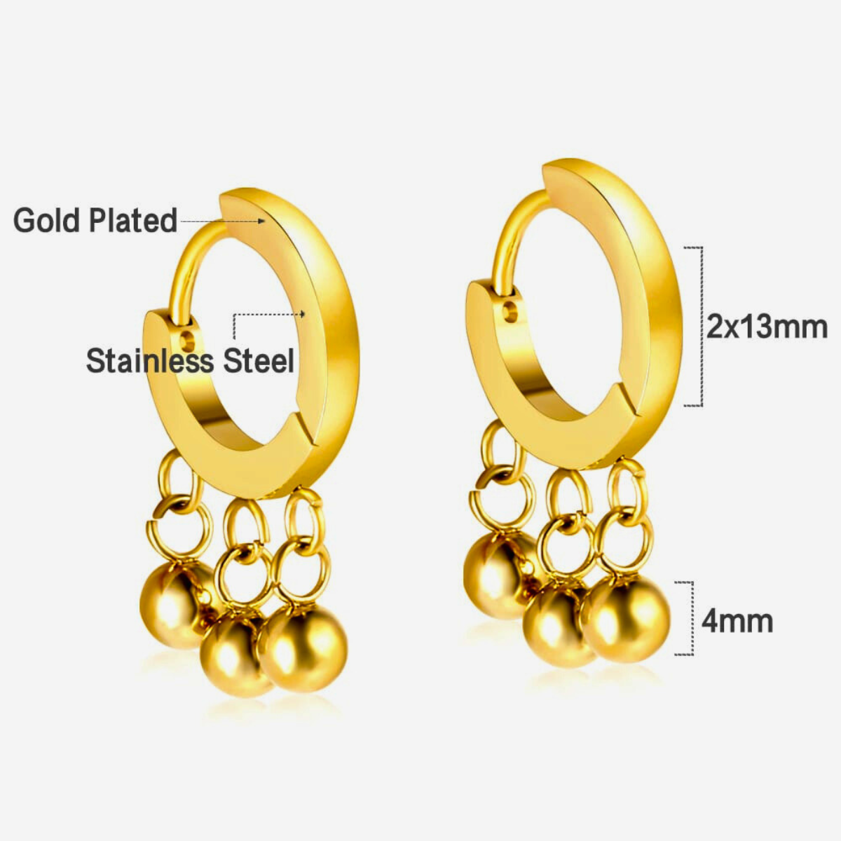 Pendientes de Aro Dorados con Colgantes de Bolas Múltiples - 100% Acero Bañado en Oro 18K
