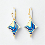 Pendientes Aro con Colgante Rombo Esmaltado Azul - Acero Inoxidable Bañado en Oro 18K