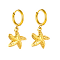 Gold Hoop Earrings with Starfish Pendant - 100% 18K Gold Plated Steel