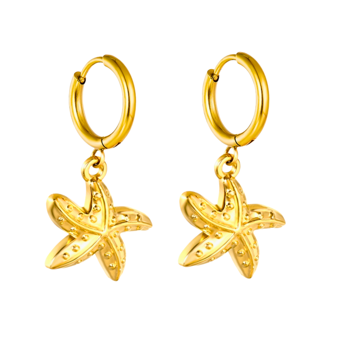 Pendientes de Aro Dorados con Colgante de Estrella de Mar - 100% Acero Bañado en Oro 18K
