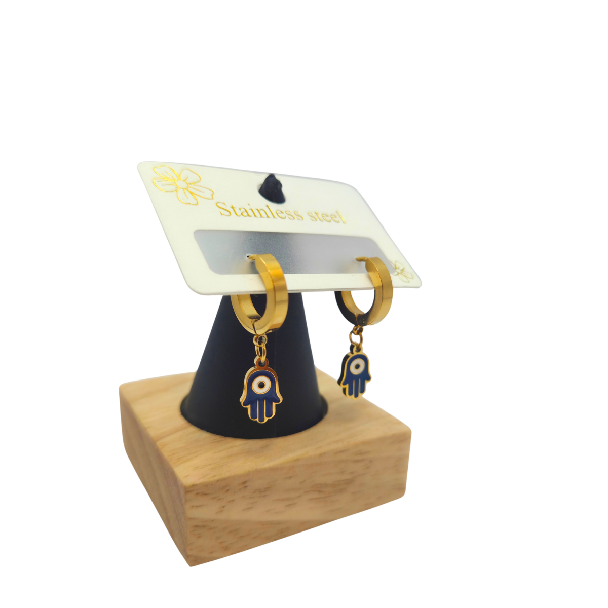 Pendientes de Aro con Colgante Mano de Fátima - 100% Acero Bañado en Oro de 18K
