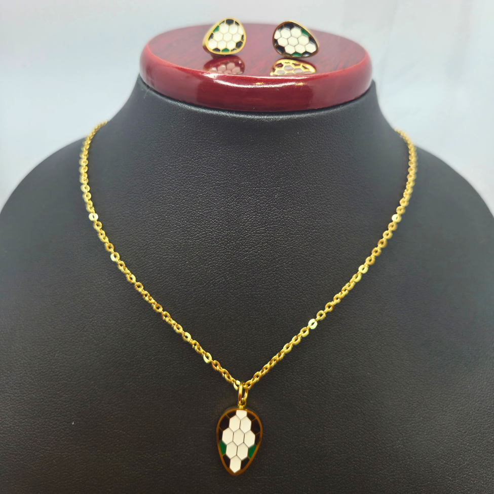 Conjunto Collar y Pendientes Diseño Panal Esmaltado - 100% Acero Bañado en Oro 18K