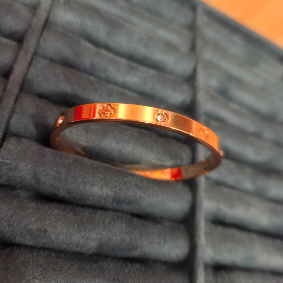 Bracelet « Amour éternel » avec vis et détails en zircone – 100 % acier plaqué or 18 carats