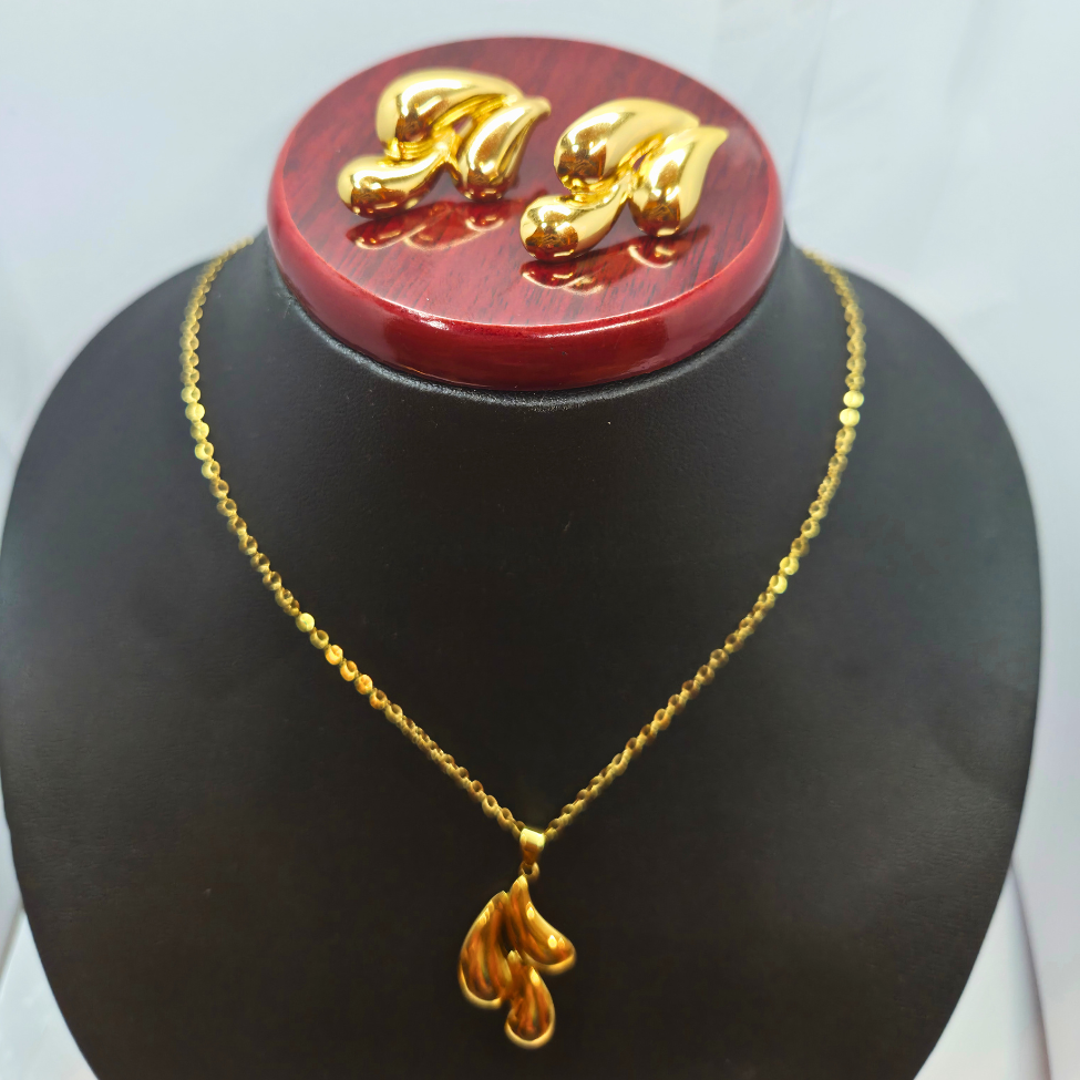Conjunto Collar y Pendientes Diseño Abstracto Curvo - 100% Acero Bañado en Oro 18K