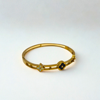 Pulsera Rígida con Flores Esmaltadas y Detalles Calados - 100% Acero Bañado en Oro 18K