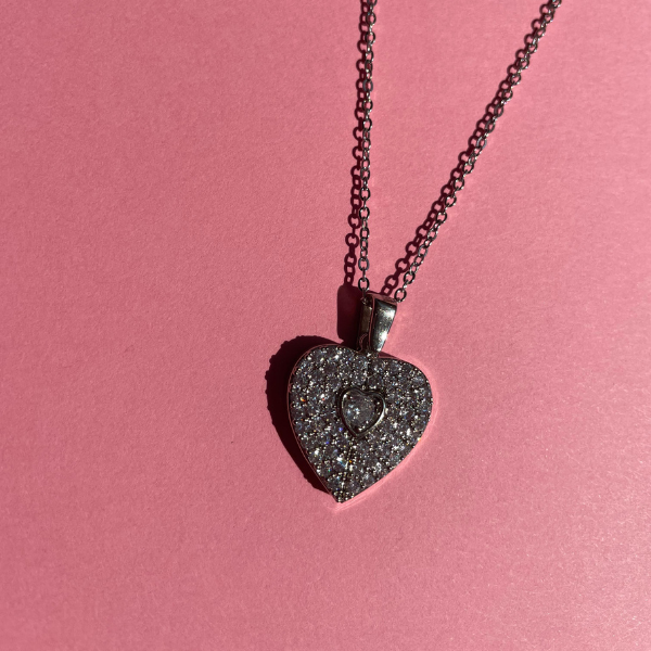 Collier cœur en acier avec zircone et cœur intérieur 100 % plaqué or 18 carats