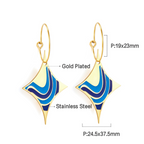 Pendientes Aro con Colgante Rombo Esmaltado Azul - Acero Inoxidable Bañado en Oro 18K
