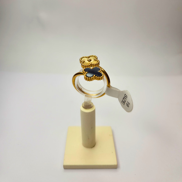 Bague Double Fleur en Acier Plaqué Or 18 Carats - Taille 19