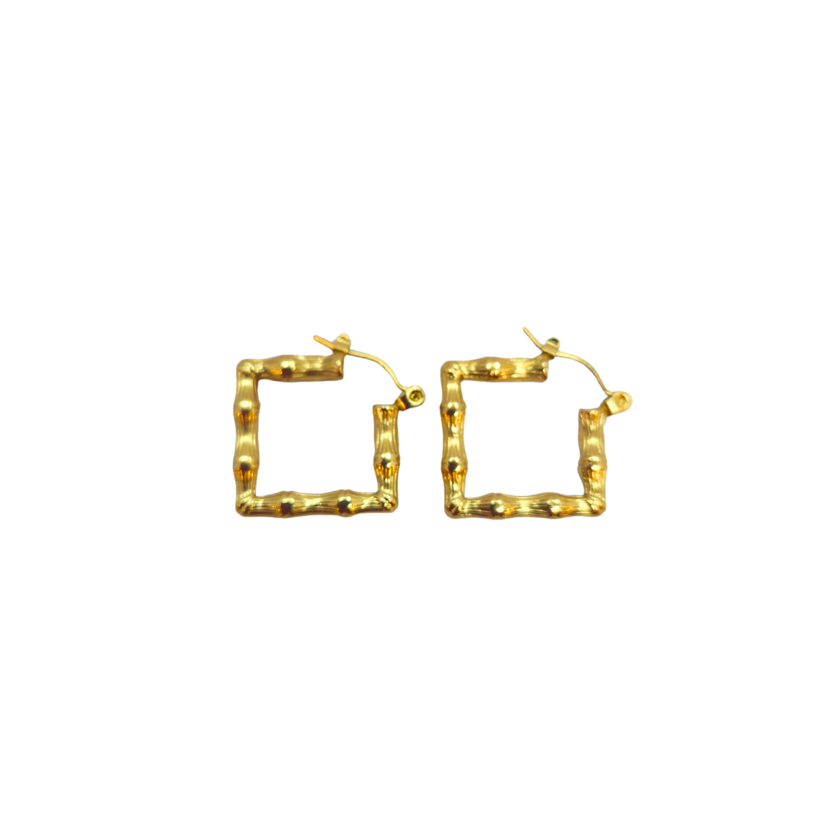 Pendientes de Aro Cuadrados Estilo Bambú - 100% Acero Bañados en Oro de 18K