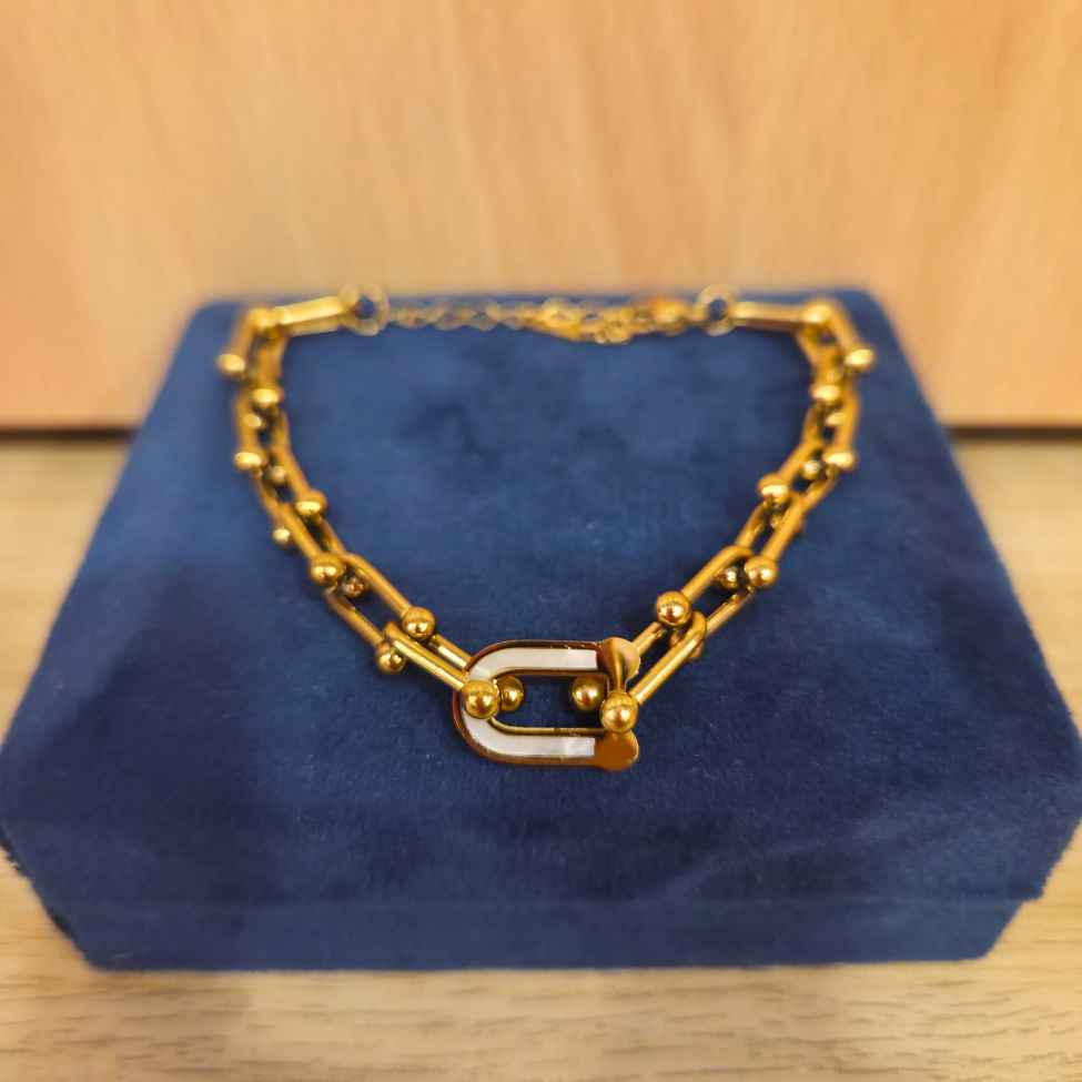 Pulsera de Cadena Gruesa con Eslabones en U - 100% Acero Chapado en Oro de 18K