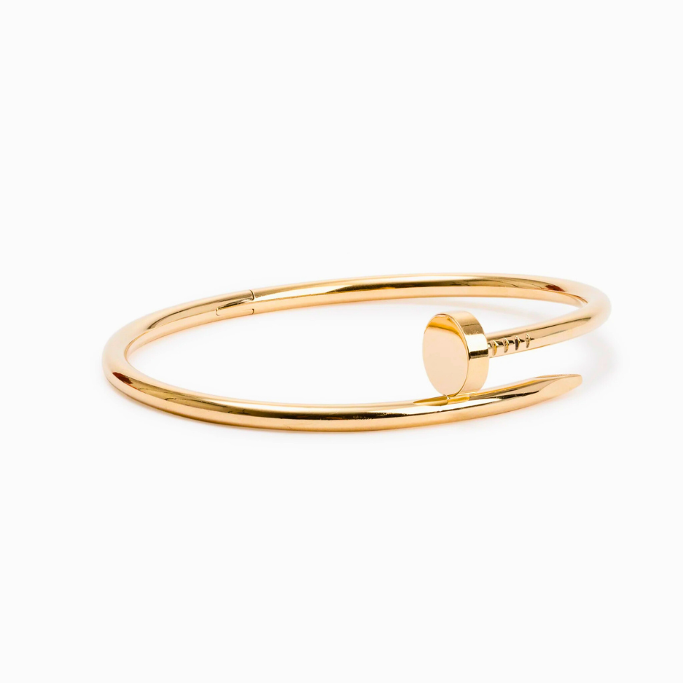 Bracelet ajustable avec motif clous - 100 % acier plaqué or 18 carats